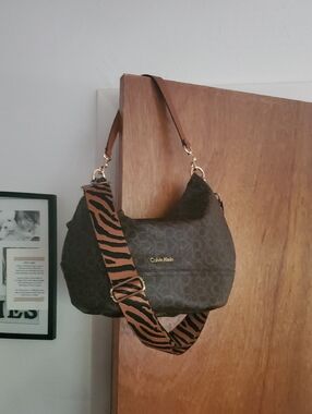 Calvin Klein Signature Dark Brown Hobo Shoulder Bag